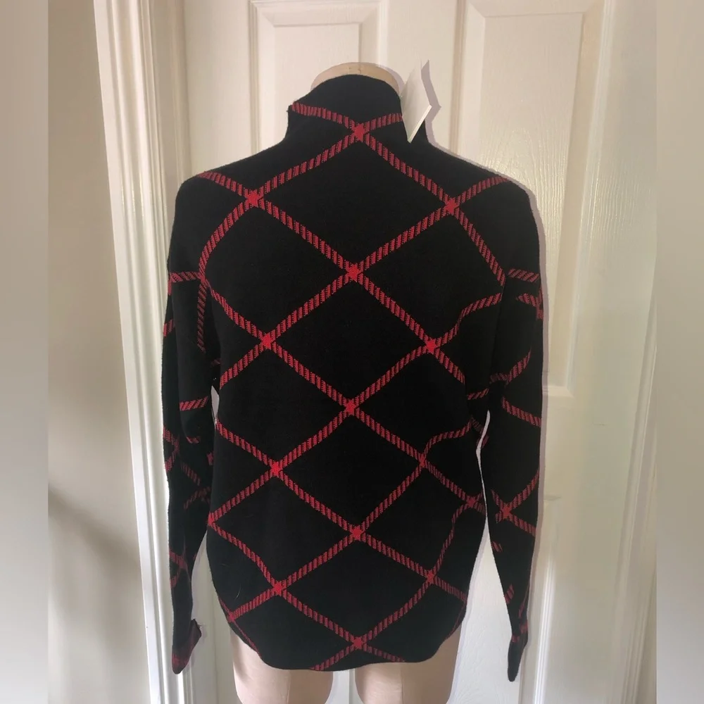 Tahari Black and Red Geometric Turtleneck Sweater - Picture 3 of 8